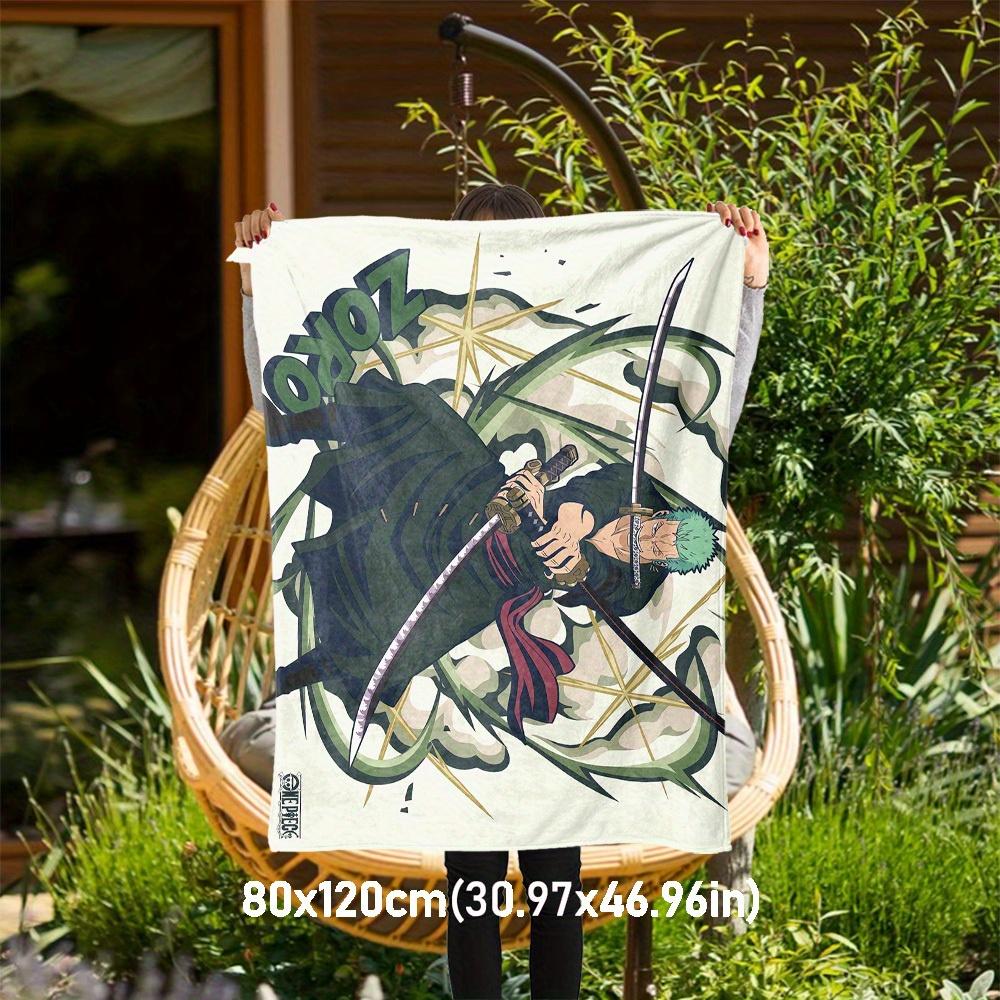 1pc Zoro, OnePiece Theme Design Flannel Blanket - 3D Printed Soft Warm, All-Season Lightweight Throw for Camping Travel Bed-080742