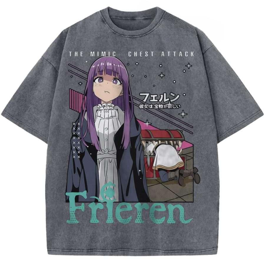 

Manga Frieren: Beyond Journey s End Fern Printed Tee Men Women Clothing Cotton T-shirt Vintage Washed T Shirt Harajuku Tshirt XXL серый