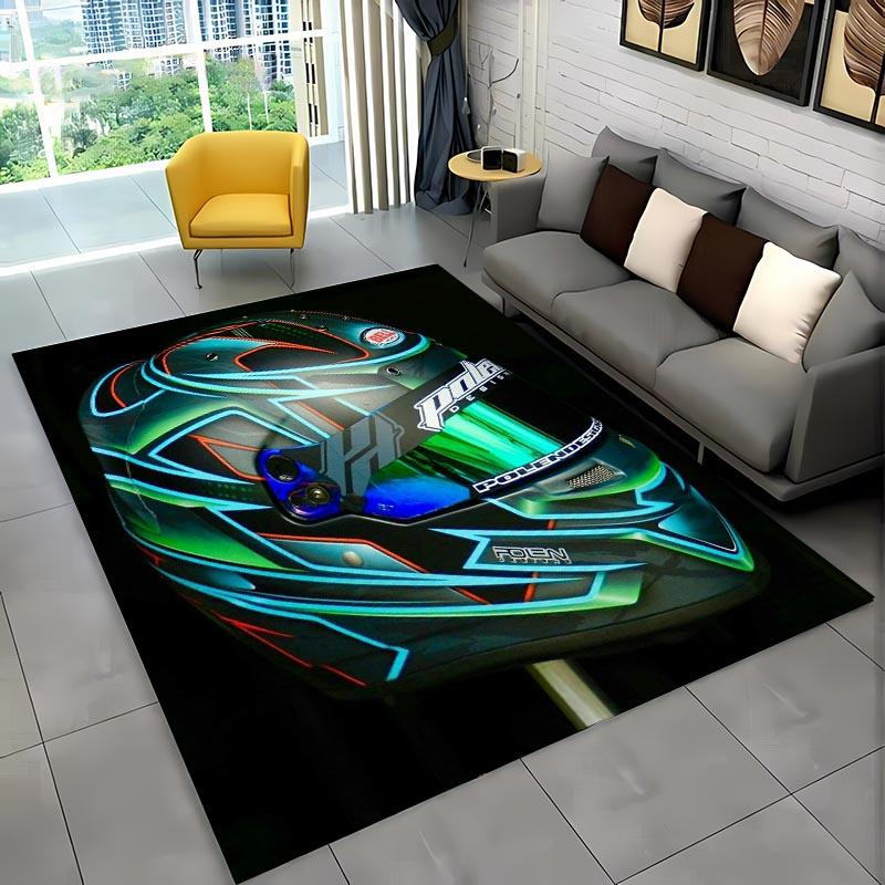 3D Printing Cool Motorcycle Helmet Carpets for Home Living Room Children's Bedroom Sofa Doormat KitchenFloor Rugs Anti-slipDecor