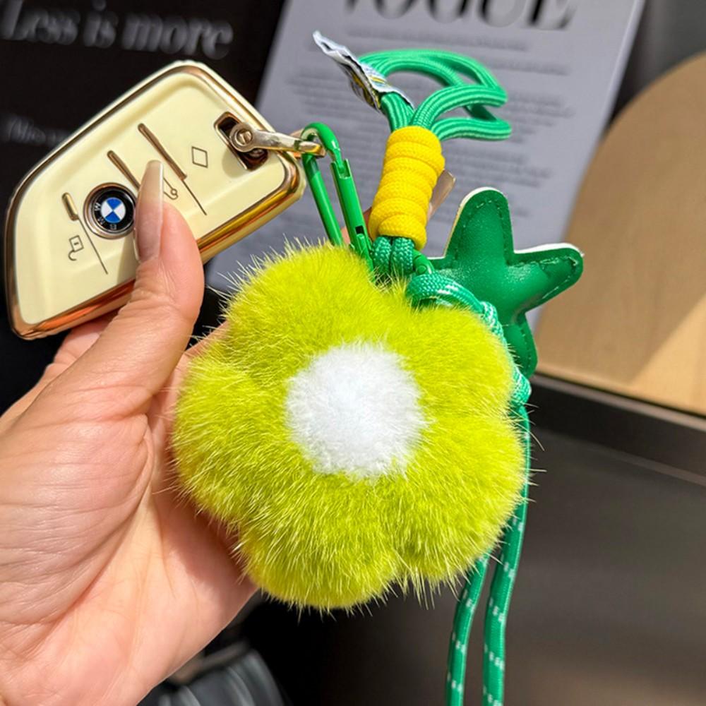 New Mink Fur Flower Keychain Handmade Sunflower Plush Hanging Ornament Backpack Hanging Chain Car Keychain Women's Bag Pendant