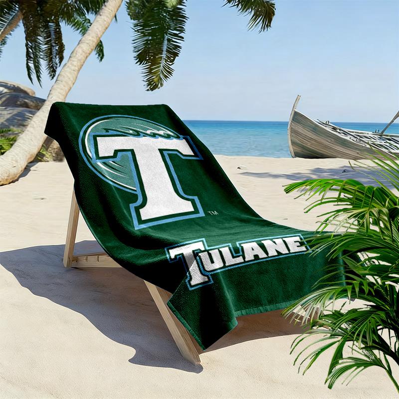 Tulane Green Wave Print Beach Towel, Large Soft Quick Dry Towel for Beach Camping Swimming