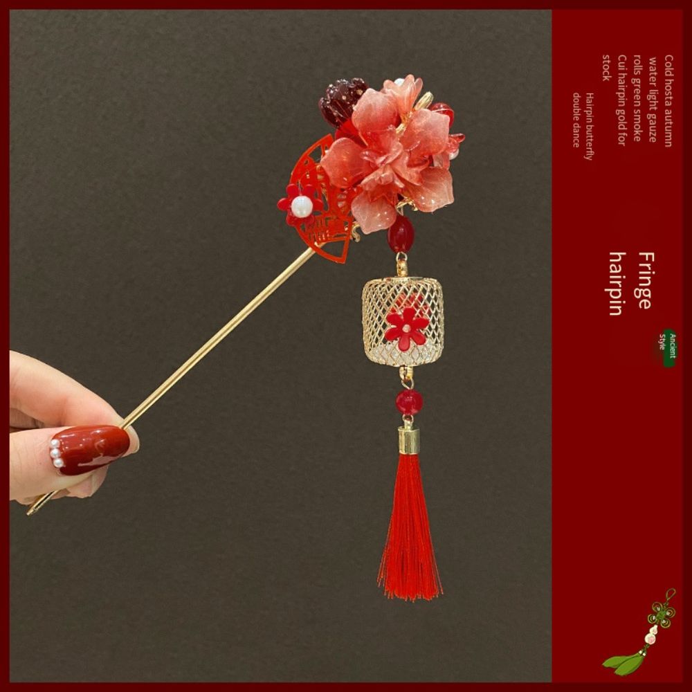 Klassischer chinesischer Kopfschmuck Rote Blume Hanfu Haarnadel Haarornamente Anhänger Haarstab Mädchen