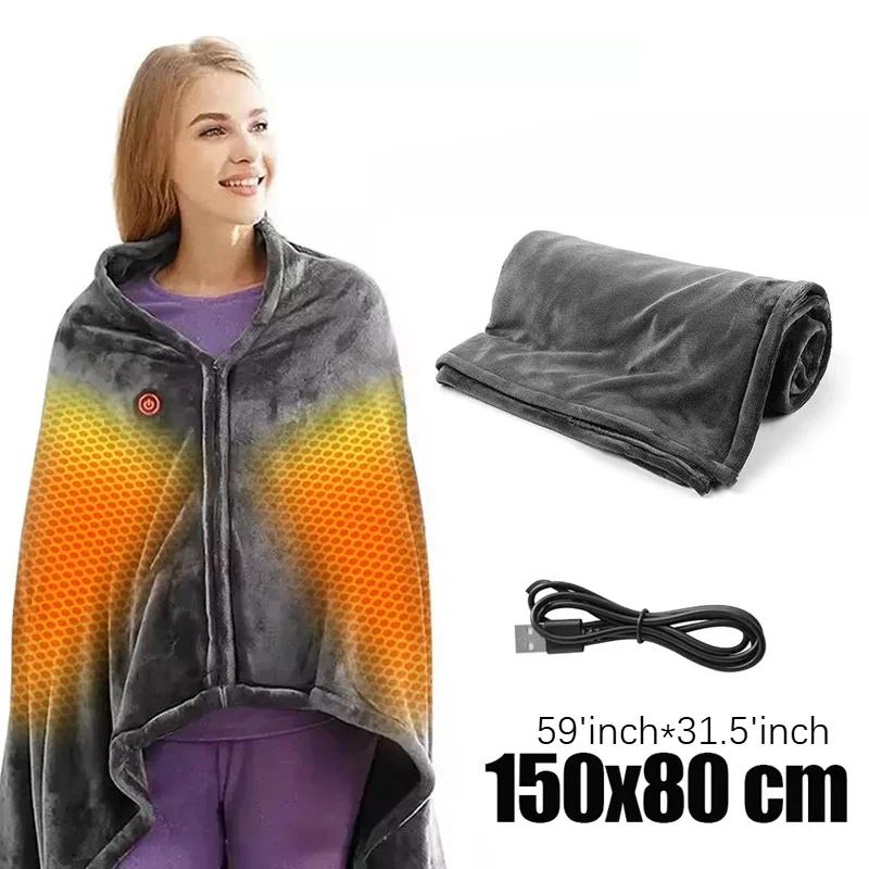 

USB Wearable Heating Electric Blanket Shawl Coral Velvet 8 Heated Areas Fast Heating 3 Heated Level Portable Body Warmer Blanket