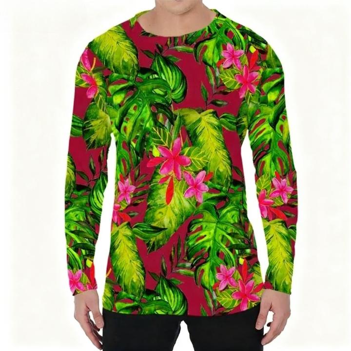 

Мужские футболки с длинным рукавом с 3D принтом гавайских тропических цветов и Тики, красочная цветочная графика, одежда, топы 5XL