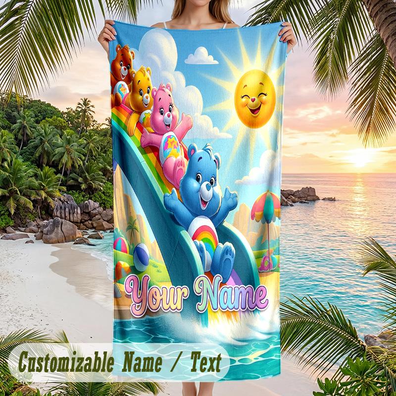 Care Bears Strandtuch, Personalisierter Custom-Text, Schnelltrocknendes Weiches Großes Handtuch für Schwimmbad Reisen
