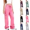Women Cargo Sweatpants Stacked Pants Warm Fleece Drawstring Waist Casual Joggers Trousers