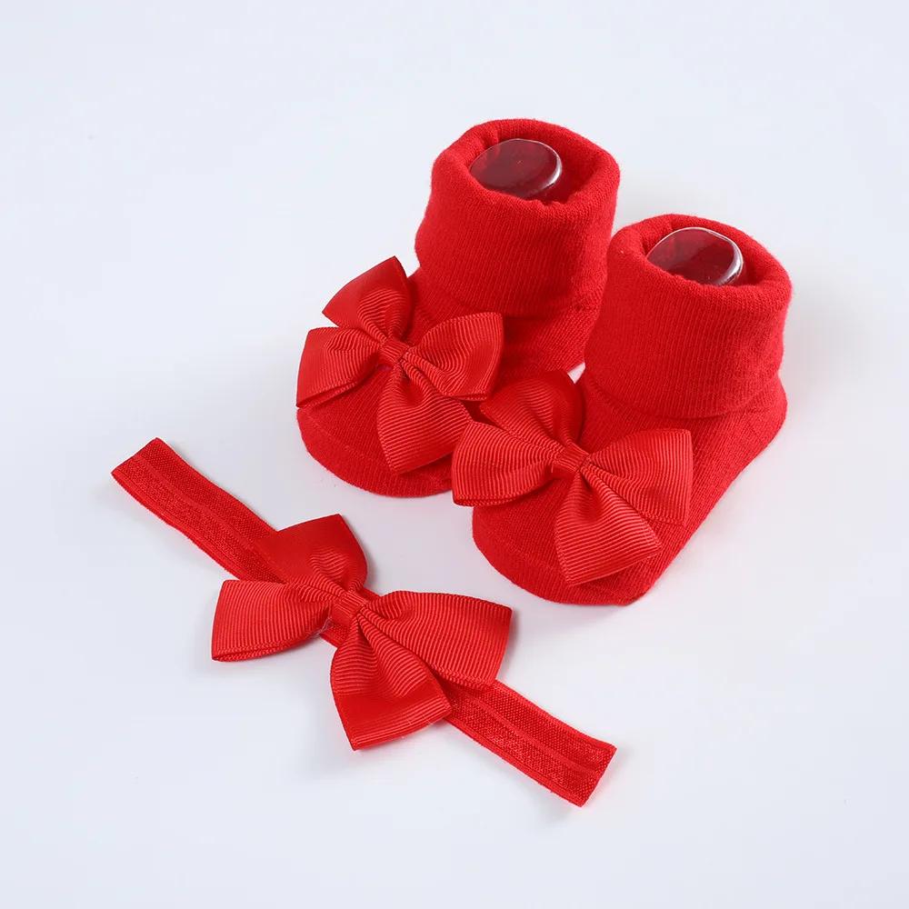 Cotton Newborn Baby Socks and Hair Band Set Ribbon Bow Headband for Baby Girls Breathable Socks Babies Accessories