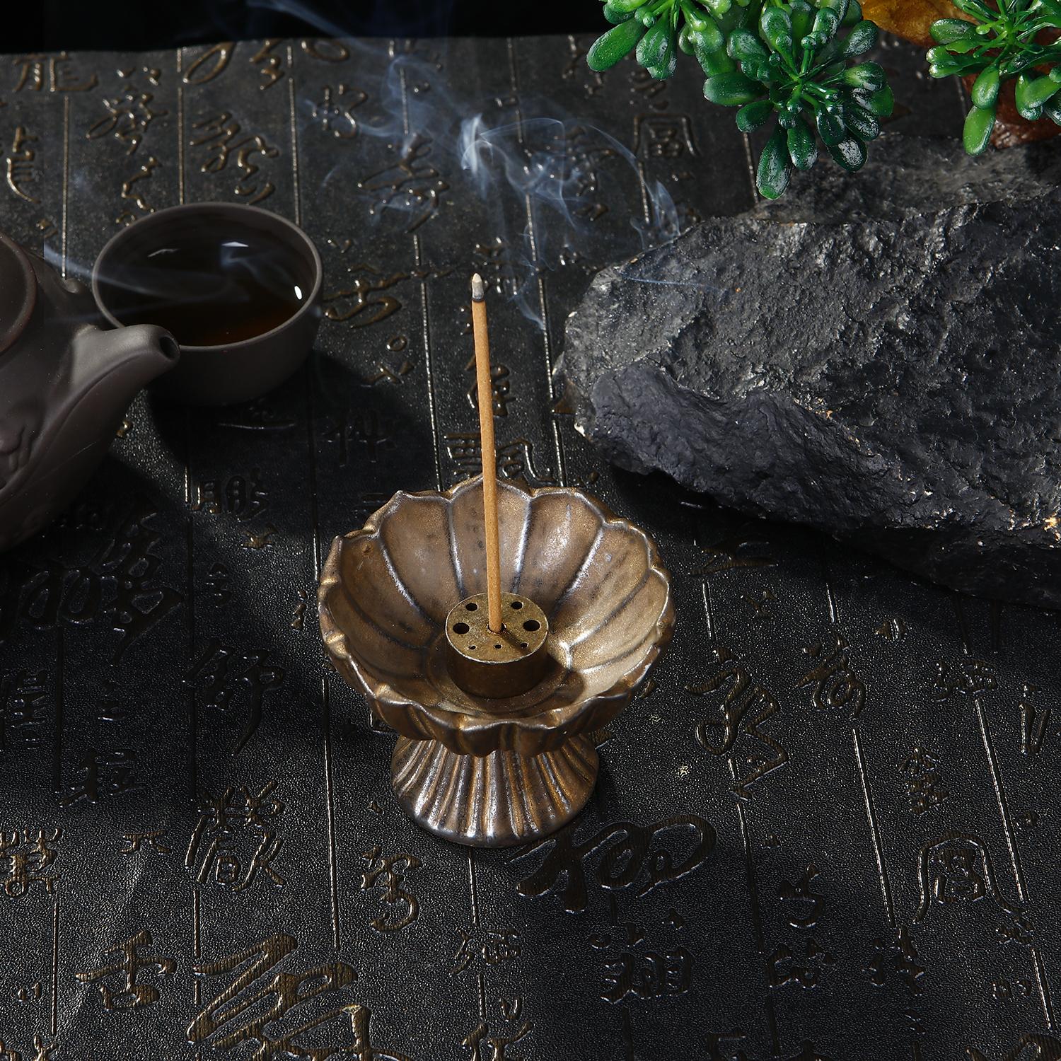 

Vintage Ceramic Lotus Incense Burner Metal 9-hole Incense Holder Incense Stick Holder Incense Stove Living Room Buddha Hall Yoga бронзовий