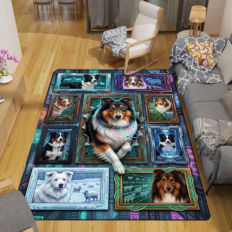 Cybernetic Canine Collage Pattern Rug Floor Mat for Living Room or Bedroom Soft and Comfortable Carpet a Gift for Birthday and Holiday.