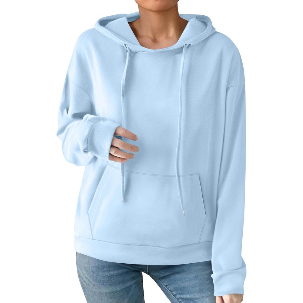 Women's Fashion Casual Solid Color Pocket Long Sleeve Hoodie