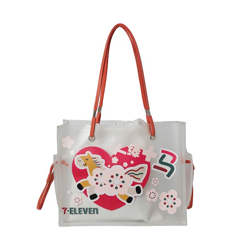 Summer Cartoon Horse Print Transparent PVC Tote Bags Elegant Large Capacity Jelly Handbag Sweet Youth Shoulder Bag for Women