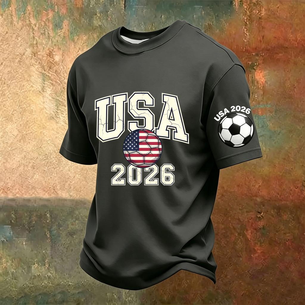 Men's Casual Printed V-Neck Short Sleeve T-Shirt Breathable Lightweight Top