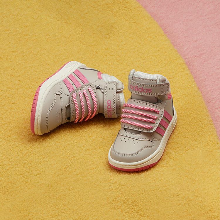 Adidas Neo Hoops Mid 3.0 Non-Slip Wear-Resistant Breathable High-Top Walking Shoes Baby Shoes Gray Pink IF7756
