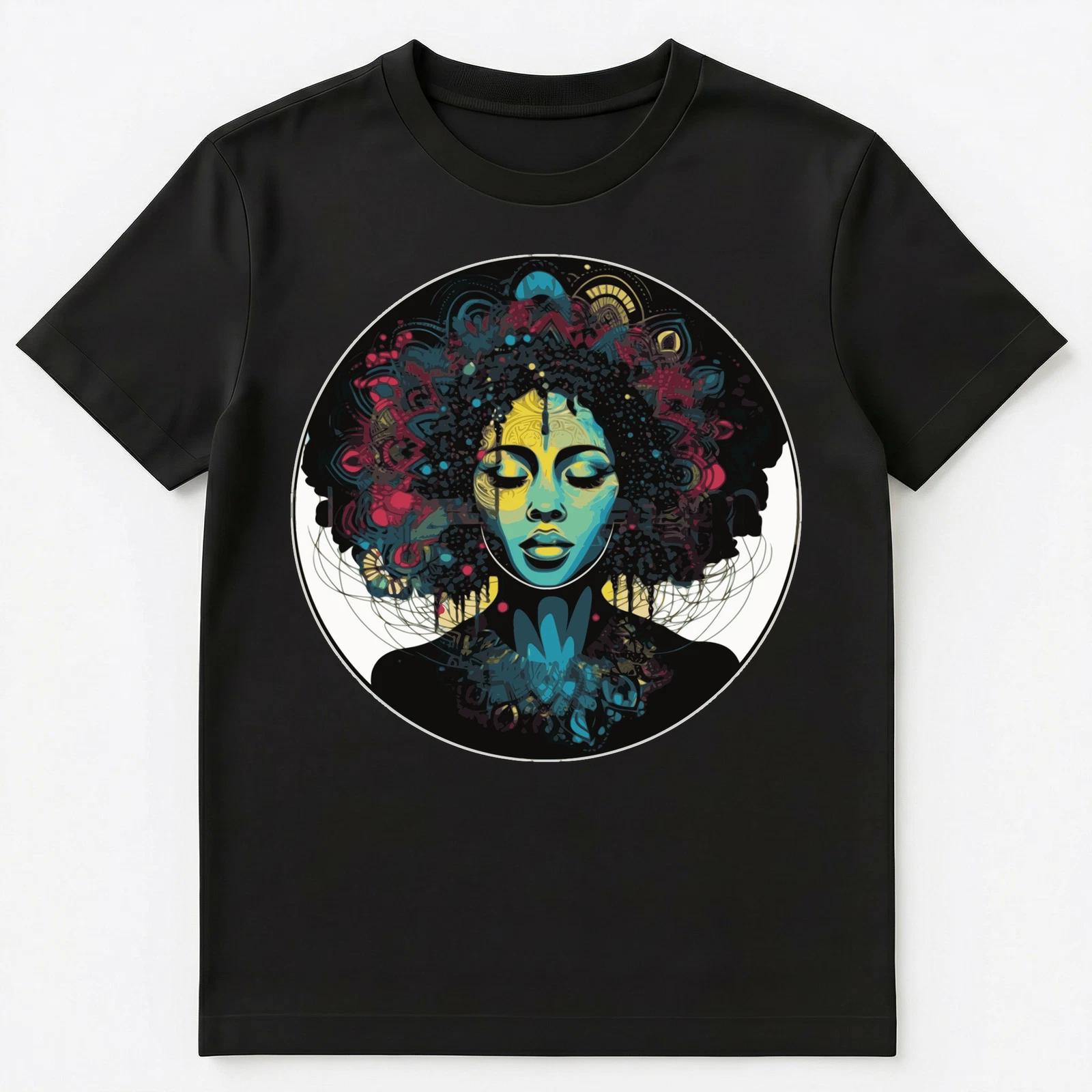 Black Queen Colorful Circular Design Unisex T-Shirt 3XL