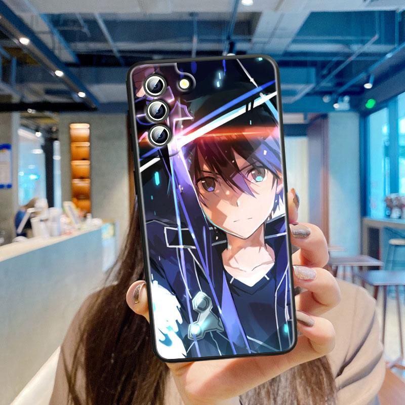 Anime Schwert Art Online SAO Handyhülle für Samsung S23 S22 S21 S20 S10 S8 Note 20 A9 A73 A71 A53 A33 Ultra Plus FE Schwarz