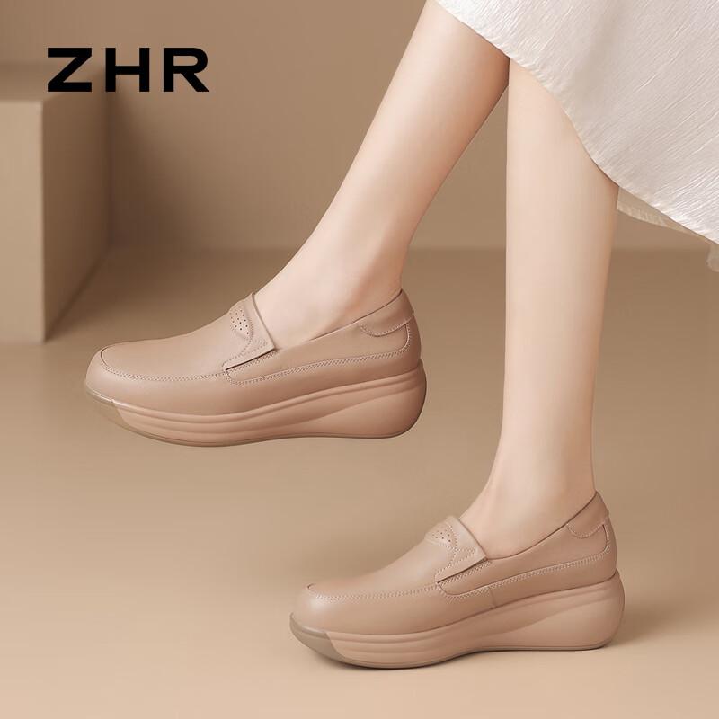 ZHR Women s Genuine Leather Platform Loafers 38