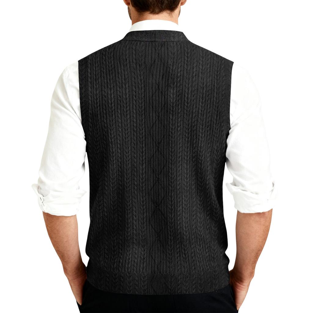 Herr V-ringad Ärmlös Stickad Koftaväst