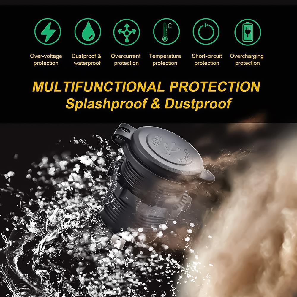 Car USB Charger Socket Metal 60W Cars Accessories 12/24V USB Outlet PD USB-C & Two QC3.0 Ports Touch Switch for Boat Marine