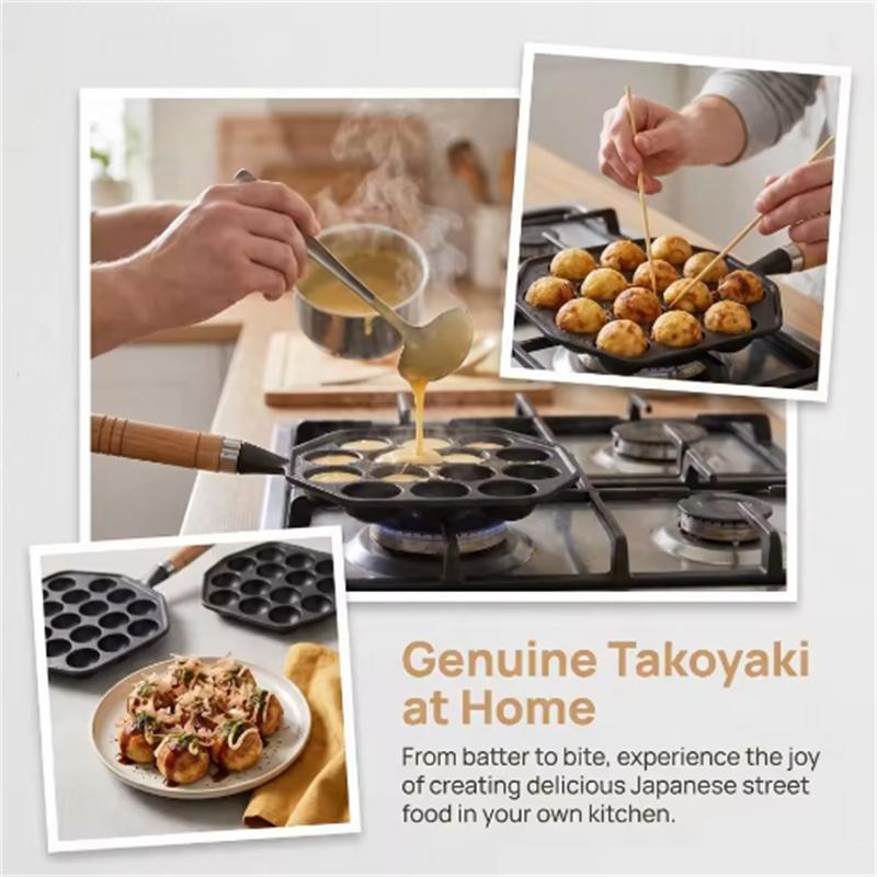 14 Holes Takoyaki Pan Nonstick Cast Iron Octopus Meat Balls Mold Maker with Detachable Handle Home Pancake Baking Mold Pan