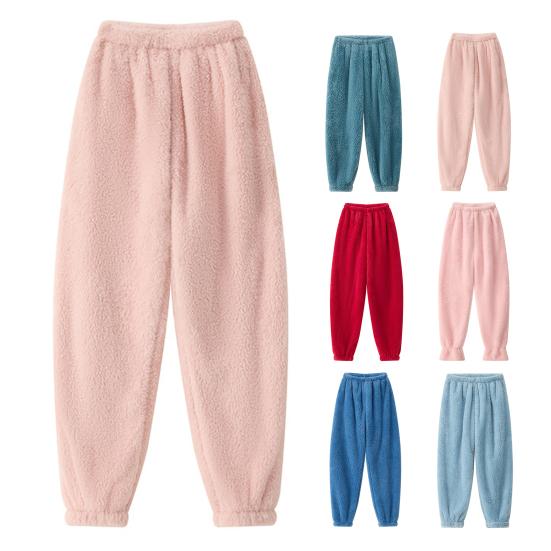Zimové pyžamové kalhoty Hrubé plyšové Elastický pas Volné Udržují teplo Design obepínající nohy Unisex Domácí oblečení