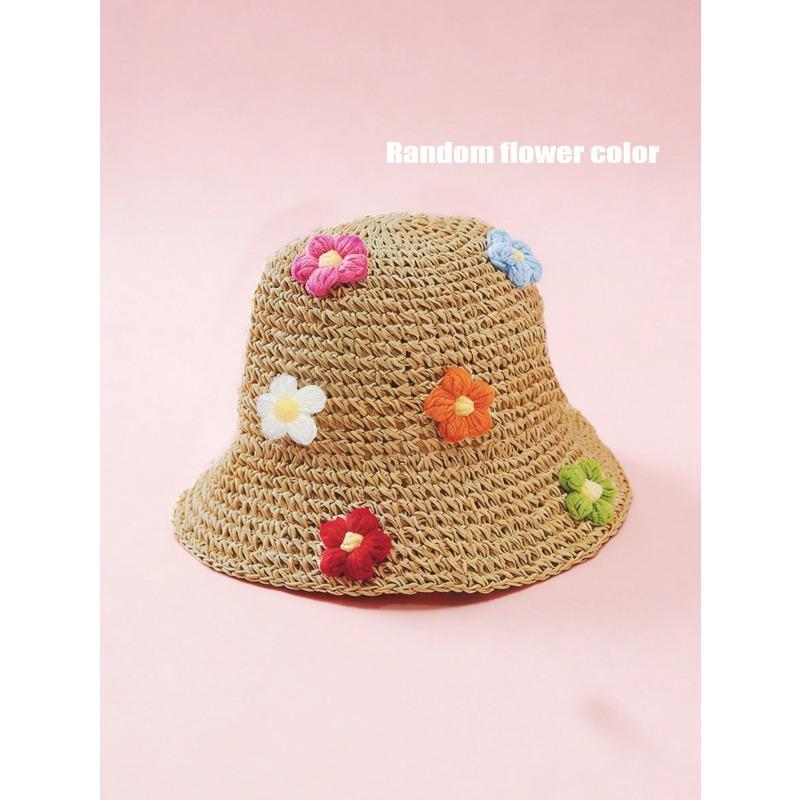New Spring Summer Style Bucket Hats Women Cute Flower-patterned Straw Hats Beach Outings Wear Sun Protection Hat for Ladies