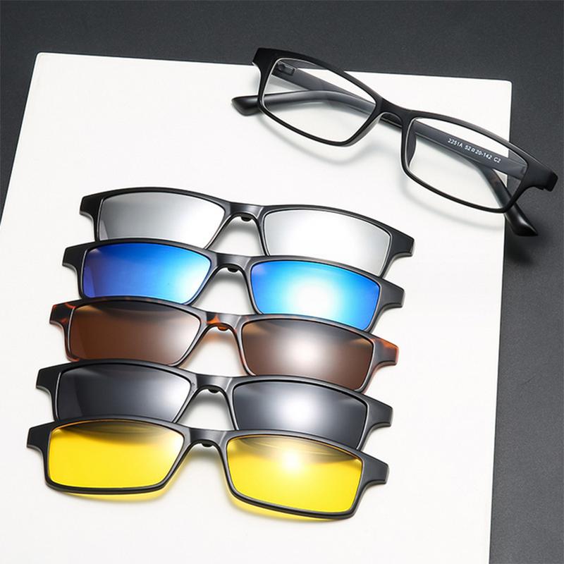 2251 Magnetic Dual-Use Tr Glasses Myopia Frame Sunglasses Clip-On Mirror Set Men Women Driving Sun Glasses -0.5 -1.0 -2.0 To -6