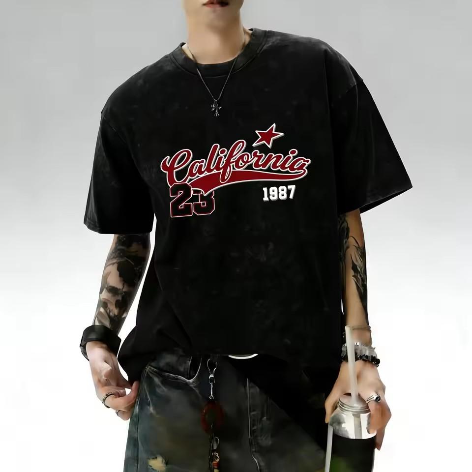 Summer Hot Selling New Men's Gothic Letter Tiger Print Comfortable and Breathable Round Neck T-shirt Outdoor Street Style Top