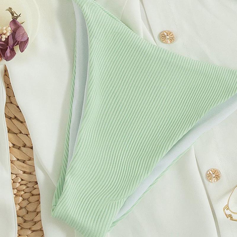 2025 Europejski i Amerykański Seksowny Strój Kąpielowy Bikini Plażowy w Jednolitym Kolorze z Wysokim Stanem dla Kobiet