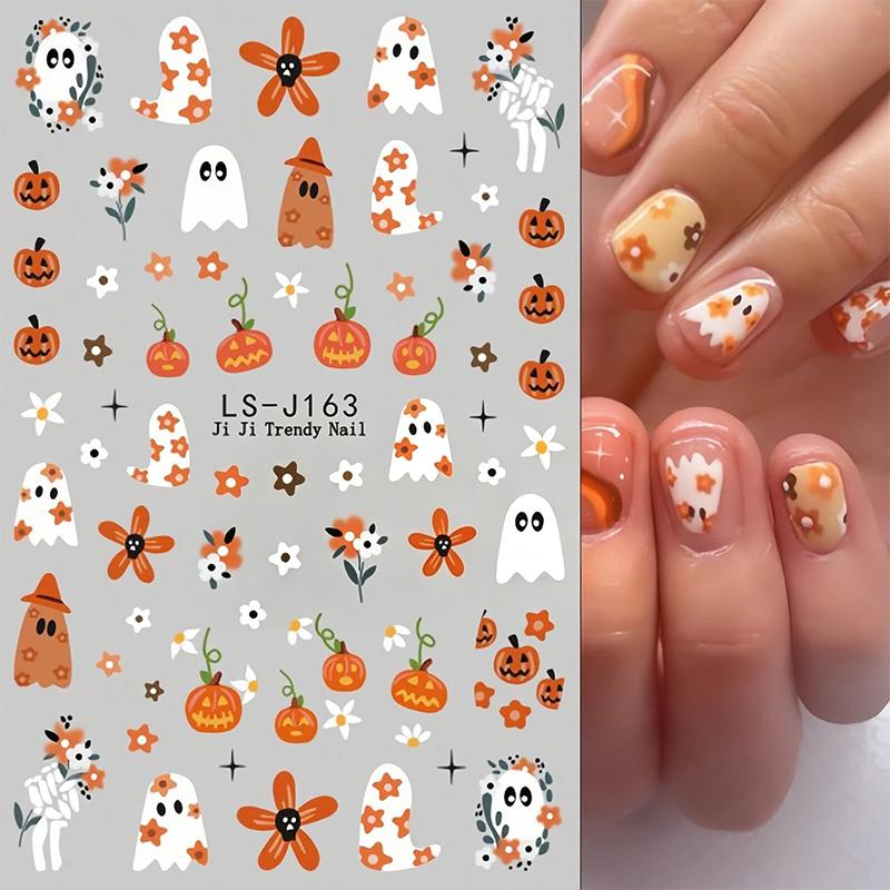 2Pcs Unique Design Halloween Nail Stickers Cartoon Devil Eye Ghost Skull Cat for Exclusive Halloween Party Nail Decor