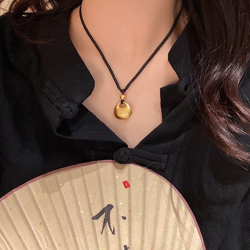 Chinese Style Ping An Lock Pendant For Women Vintage New Chinese Retro National Necklace Women'S Jewelry Valentine'S Day Gift