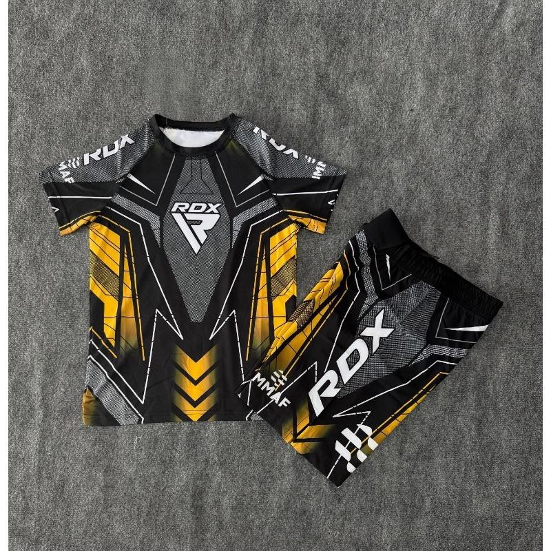 Neues Fighting Night RDX MMA Achteckiger Käfig Boxen T-Shirt Set Herren Fitness Training Laufen Sport Set Atmungsaktiv Schnelltrocknend Set S gray