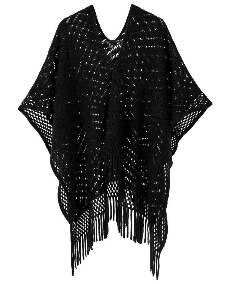 Hot-Selling Knit Shawl: Spring Summer Autumn, Hollow Design, Tassel Trim, Solid Color, Lightweight for European & American Styles.