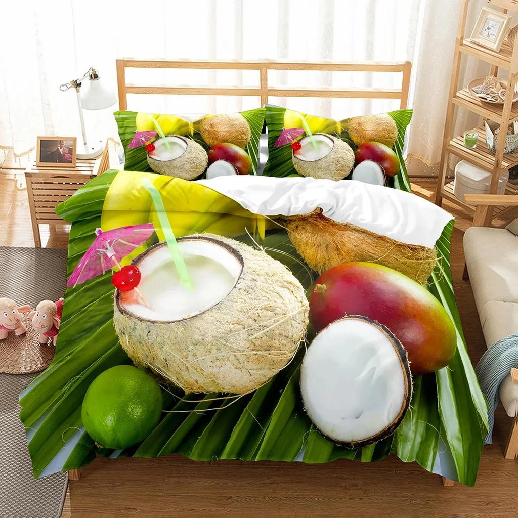 Coconut Duvet Cover Set Coconut Tree Pattern Quilt Cover for Boys Girls Kids Bedroom Decor Double Single Size Comforter Cover