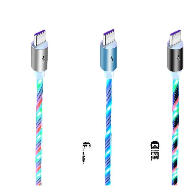 5A Fast Charging Cable LED Flowing Light Data Cable USB C Lightning Cable for iPhone Android Phone Charger Cord with Colorful Streamer Effect
