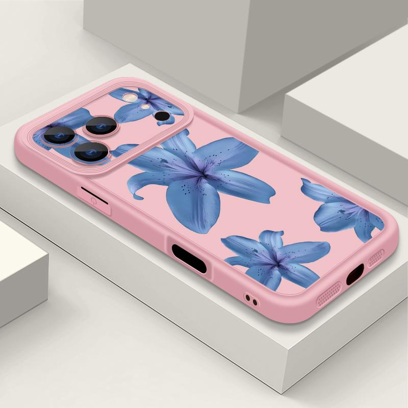 Blue Lily Pattern TPU Phone Case For iPhone 17 16e 15 16 Pro Max 14 16 Plus For iPhone Air 13 12 Pro Max 11 Soft Silicone Cover
