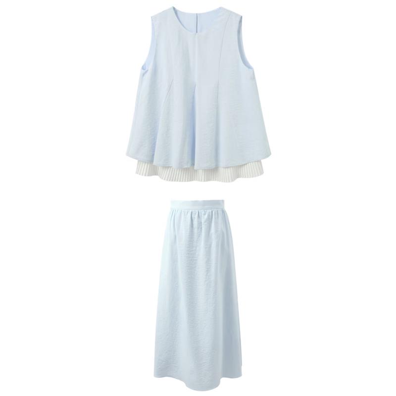 Sancai Layered Faux Two-Piece Top & A-Line Skirt Set