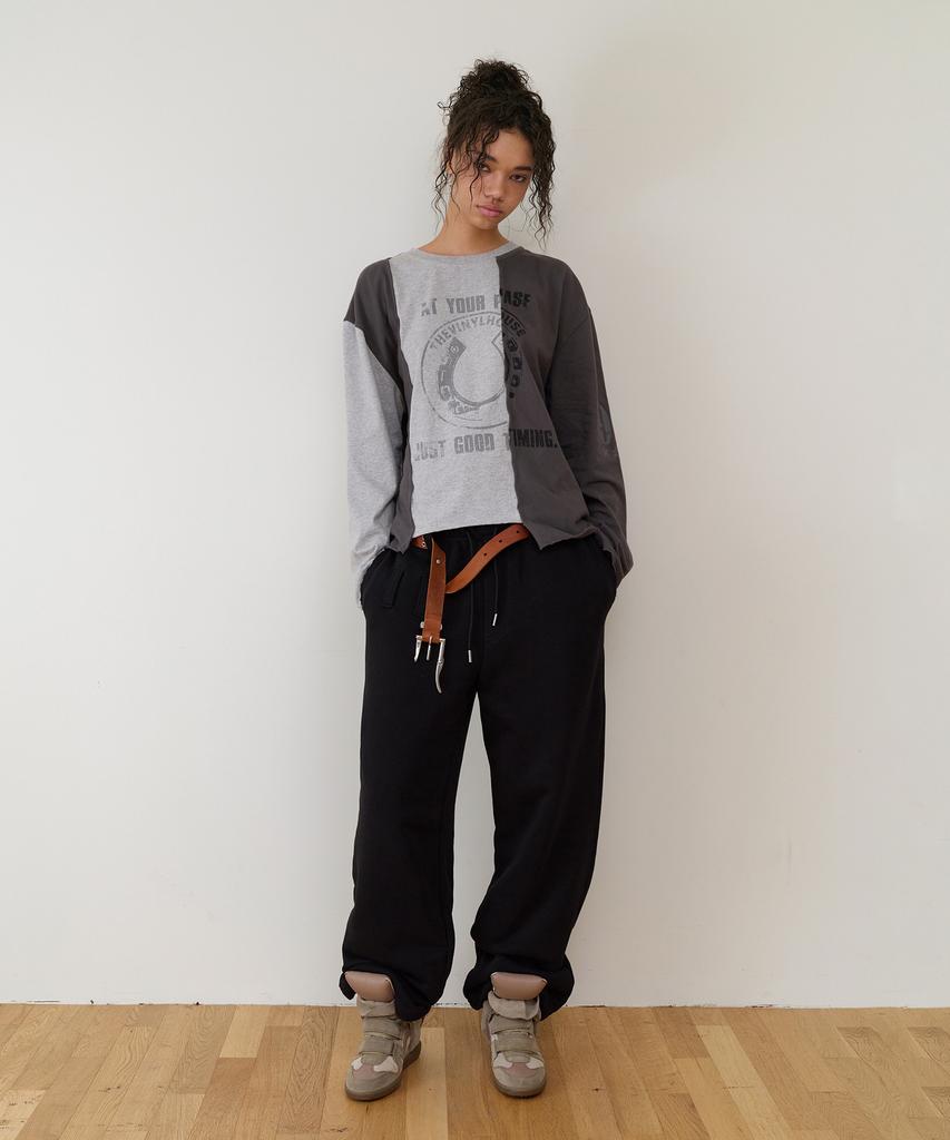 THEVINYLHOUSE Block Unbalance Ls Tee(W) Gray