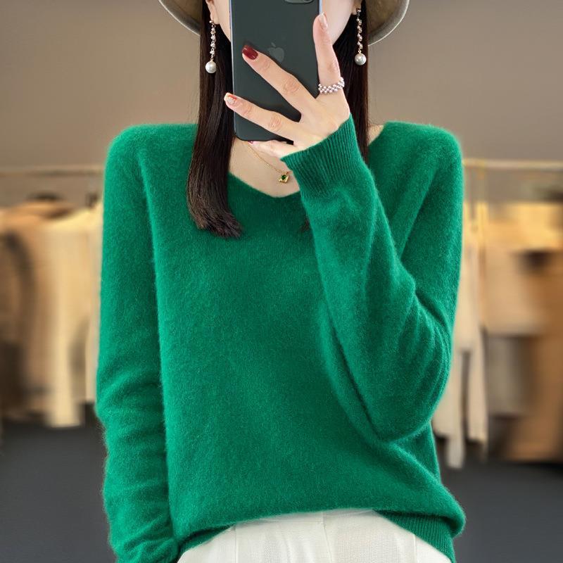 2024 A/W Women's V-Neck Loose Wool & Cashmere Sweater - Soft, Versatile Knit