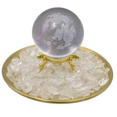 Lunari Dragon Crystal Ball Ripple Stone Pedestal Tray Set Feng Shui Good Luck Prayer Warm Off Evil Business Prosperity Dragon Crystal Dragon Figurine
