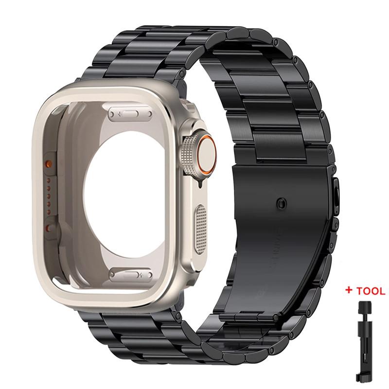 Alloy Case+Stainless Steel Strap For Apple Watch Ultra 2 1 49mm 46mm 45mm 44mm Hollow Out Protective Cover For Iwatch 10 9 8 7 6