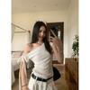 Korean Irregular Design Slanted Shoulder Short-sleeved T-shirt Women's Summer Pure Desire Style Slim-fitting Versatile Foreign Style Off-the-shoulder