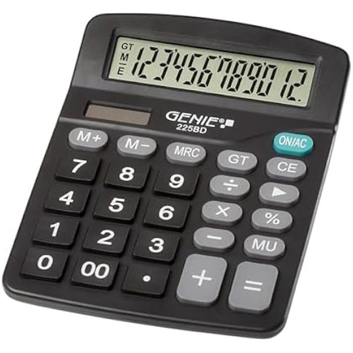 Calculatrice de bureau - Genie - 225 BD - 12 chiffres - Dual-Power - Design compact Noir
