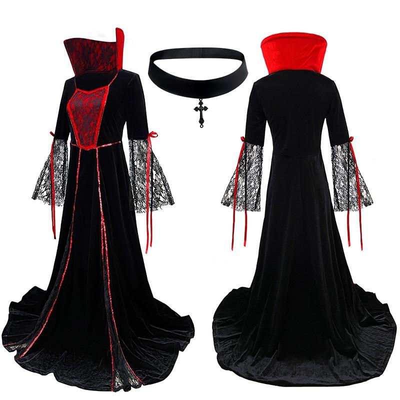 Witch Costume Dress Women Halloween Cosplay Stage Performance Medieval Fantasy Outfit With Collar
