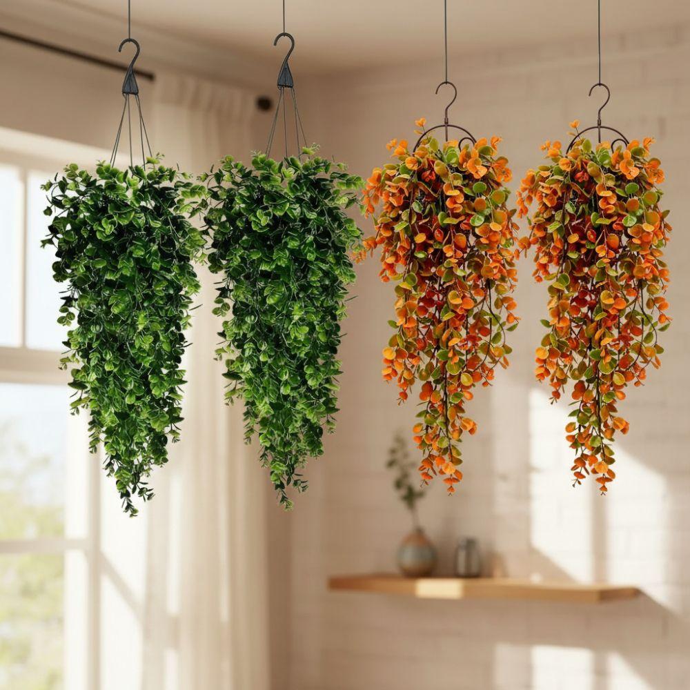 5 Forks Artificial Eucalyptus Leaf Vine Plastic Penny Leaf Decor Plant Outdoor Use