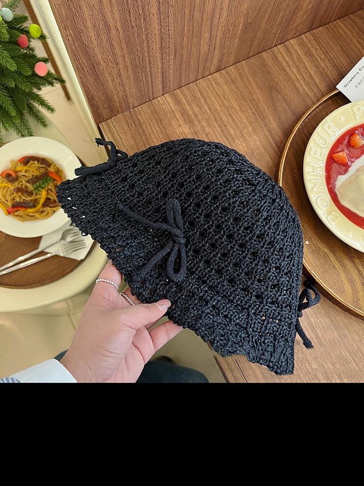 Bow Fisherman Hat Children's Summer New Knitted Mesh Bucket Hat Straw Woven Breathable Basin Hat