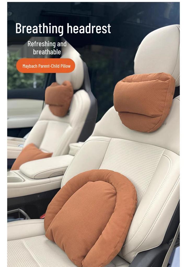 Adjustable Lumbar Support Headrest Cushion for Honda Civic and Mercedes-Maybach - Soft, Perforated Neck Guard.