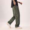 Men's All-Cotton Elastic Waist Wide-Leg Casual Pants - Solid Color, Floor-Length, Autumn Style