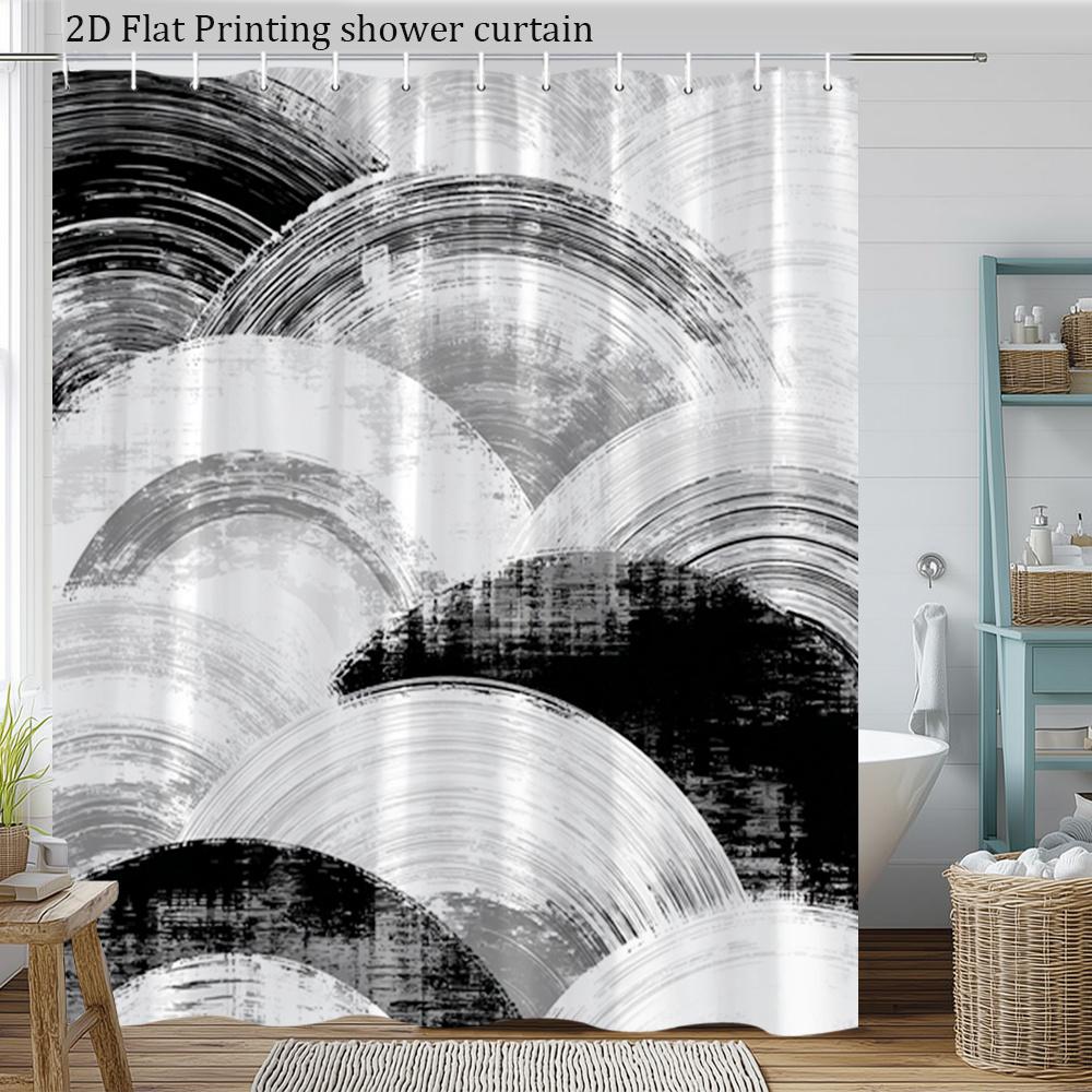 Modern Abstract Shower Curtain Black And White Wave Design, Minimalist Art Bath Curtain For Elegant Bathroom And Home Decor