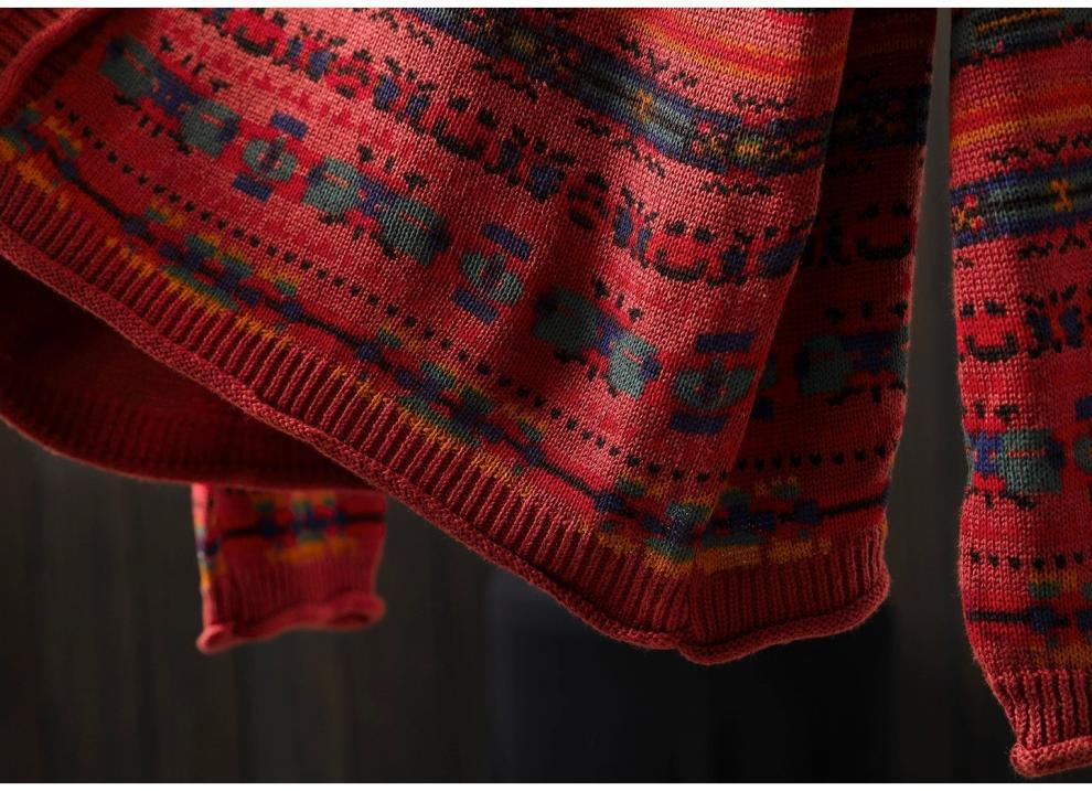 Autumn 2025 Women's Retro Print Loose Knit Cotton Cardigan
