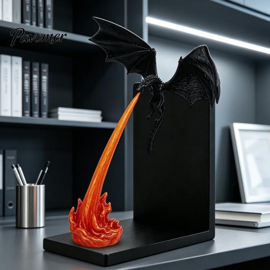 Display Cabinet Ornaments Dragon Flame Book Nook Decor, 3D Printed Fire-Breathing Figurine, Glow In Heavy Duty Support The Dark Ornament, Fantasy